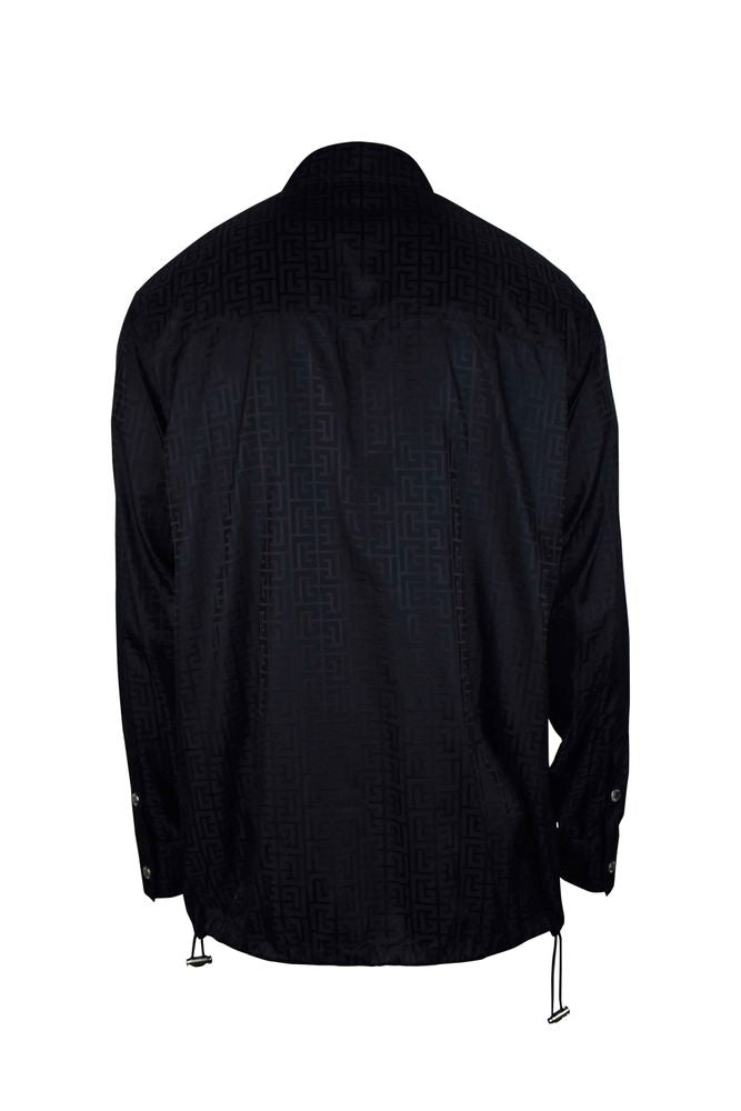 Black Oversized Nylon Shirt With Monogram Pattern