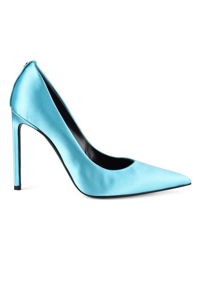 Blue Satin Pumps With Pointed Toe