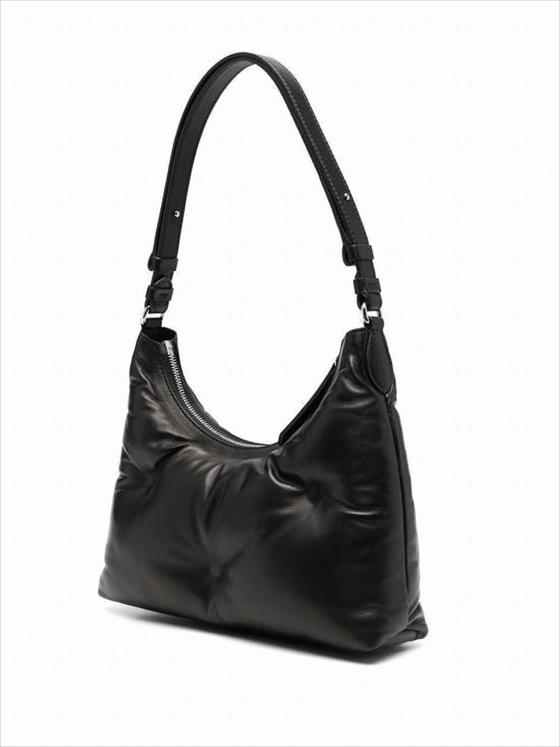 Curved Lambskin Leather Shoulder Bag