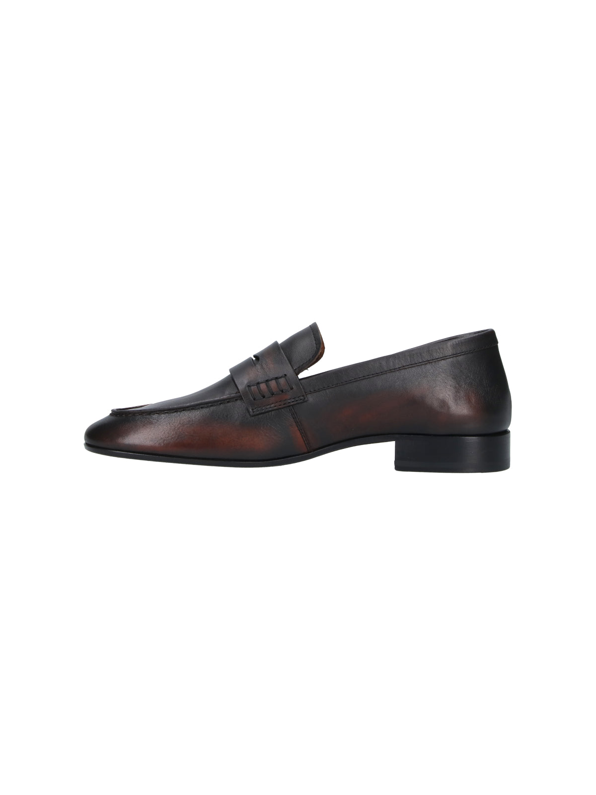 Brown Worn-Effect Squared Toe Leather Moccasins