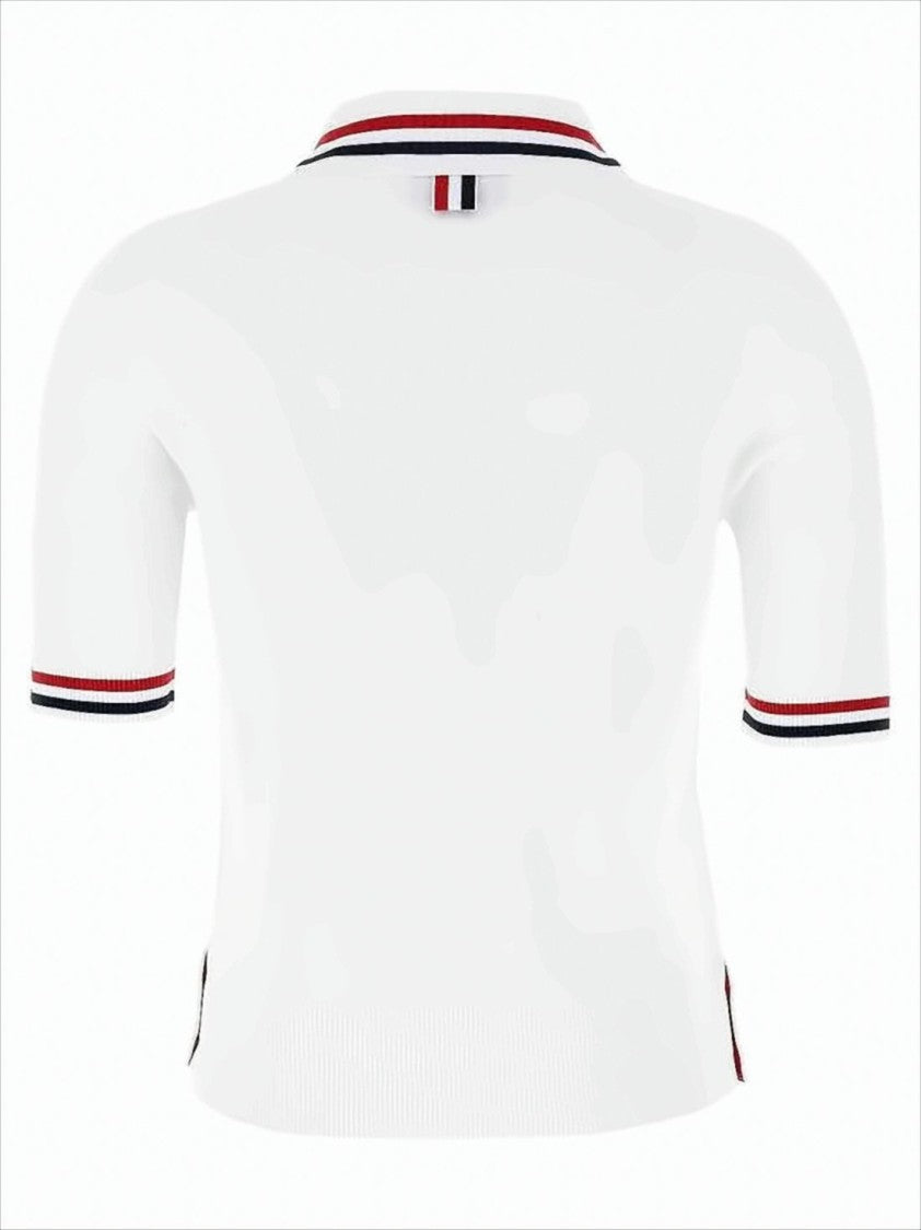 Short-Sleeved Polo Shirt with Button Placket and Striped Accents