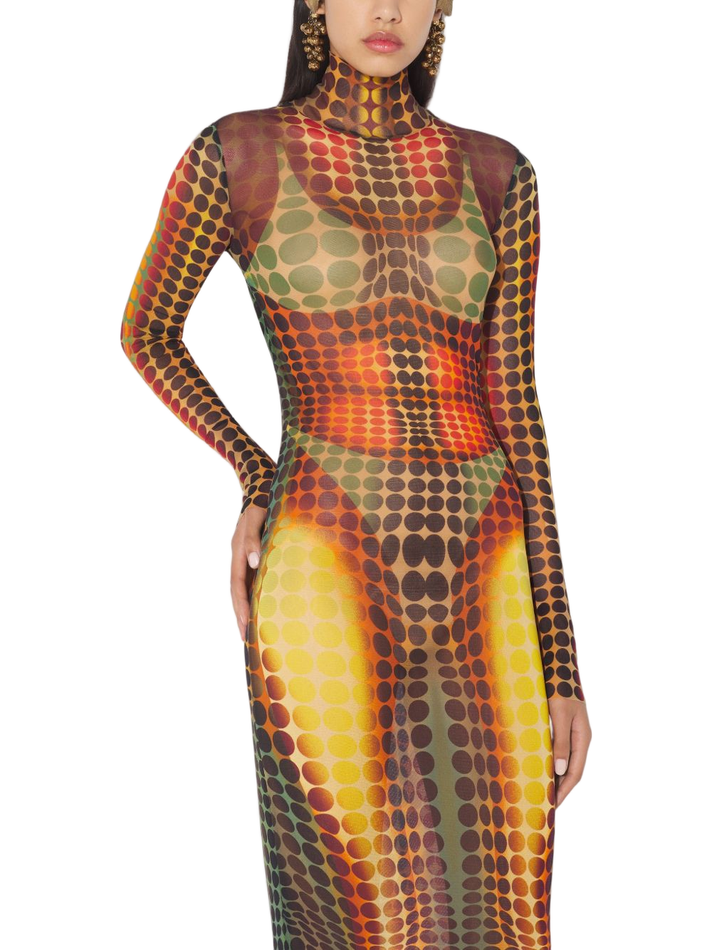 Form-Fitting Maxi Dress With Optical Dot Pattern
