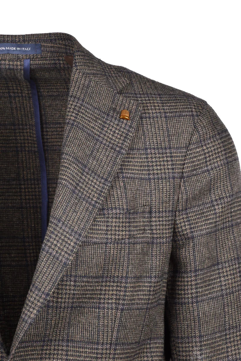Tailored Khaki Blazer with Checkered Pattern