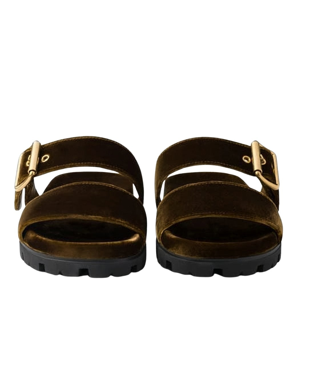 Brown Velvet Mules with Gold-tone Buckles