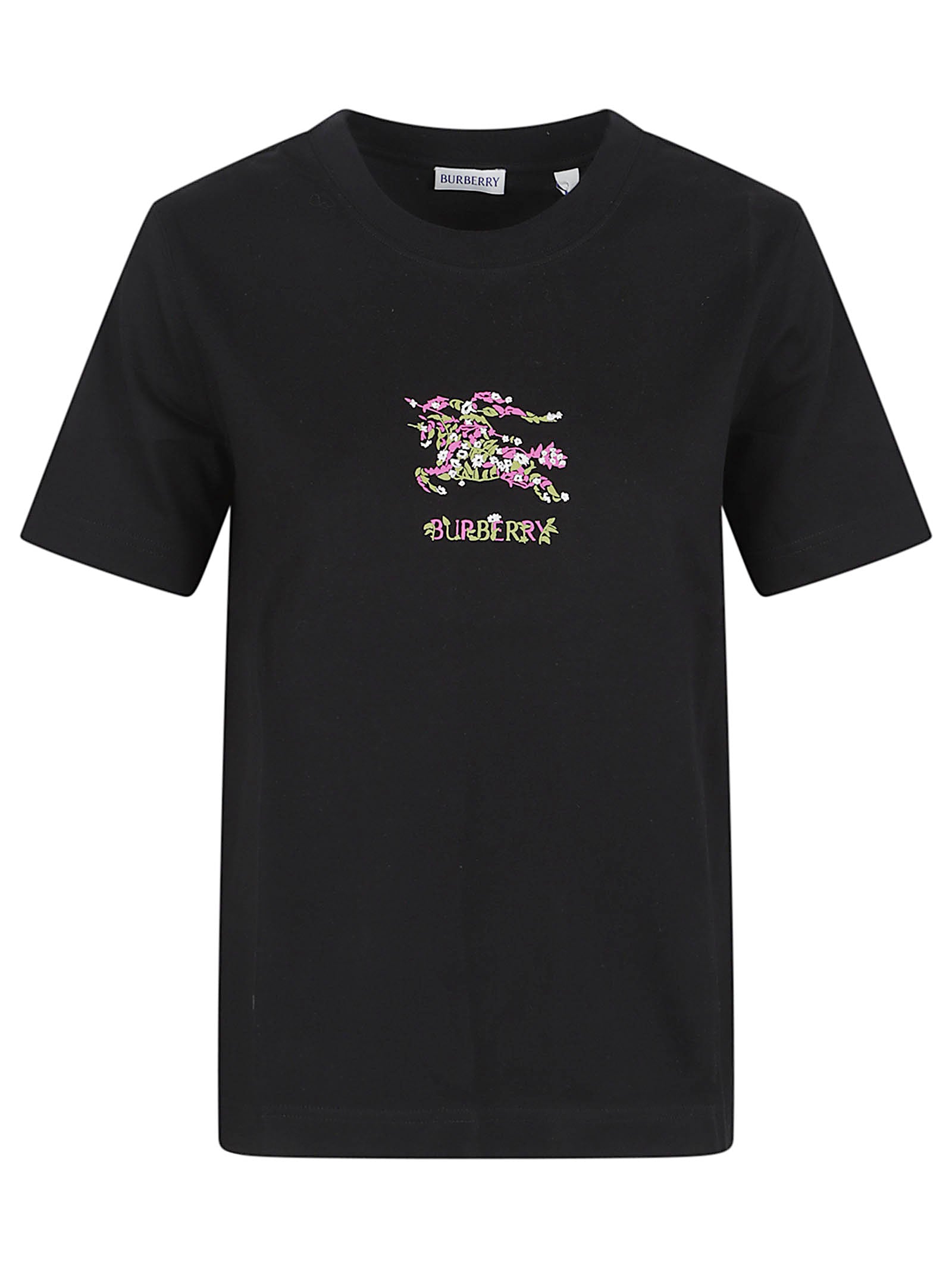 Floral-Graphic Black T-Shirt with Delicate Accents