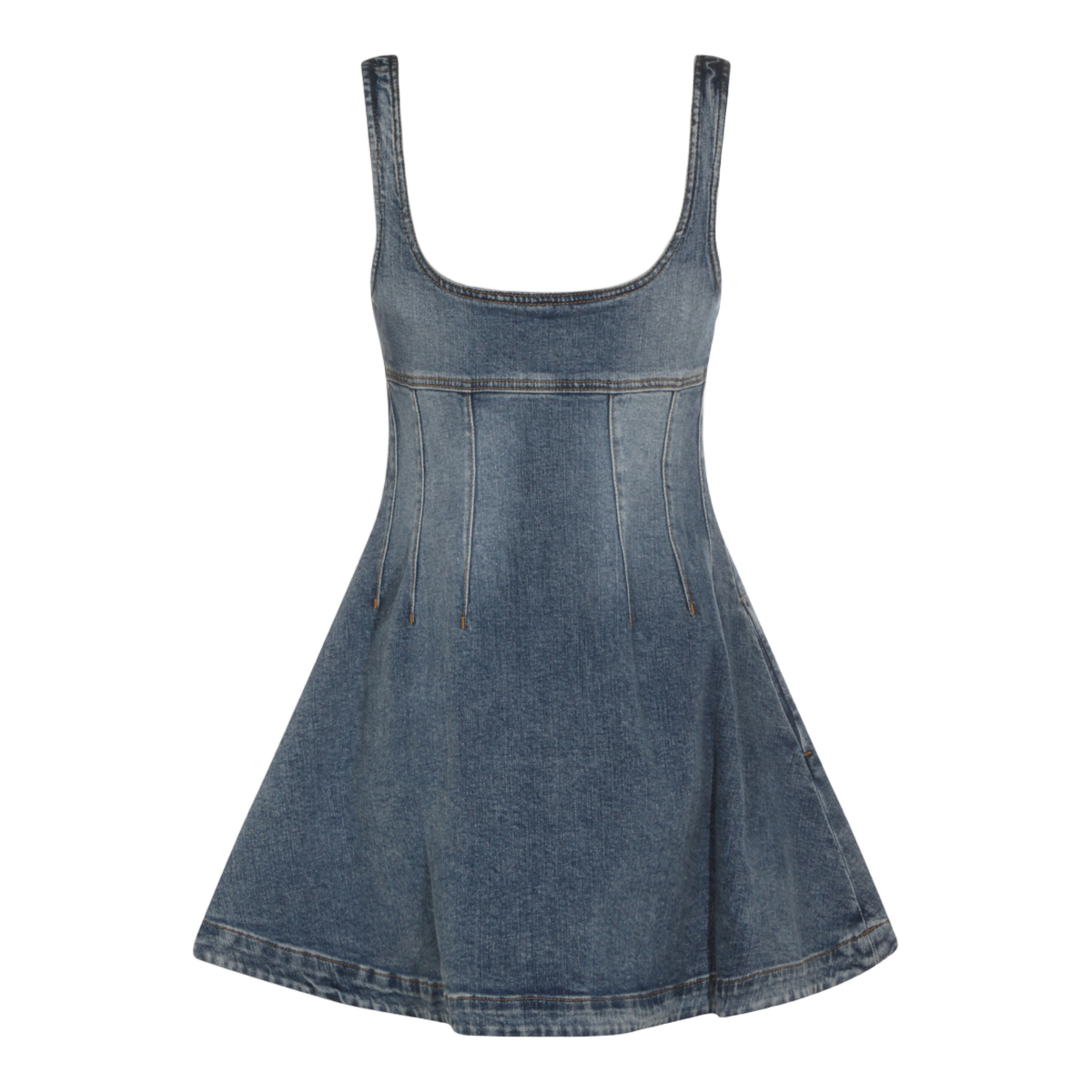 Fitted Denim Mini Dress with Square Neckline