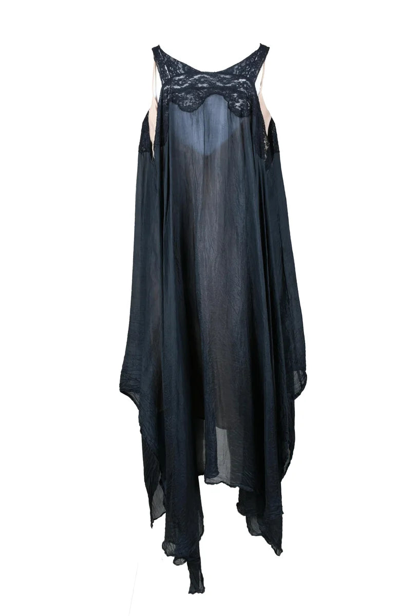 Silk Slip Dress with Lace Trim