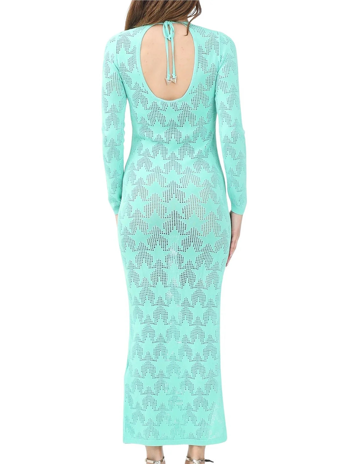 Aqua Viscose Polyamide Perforated Silhouette Dress