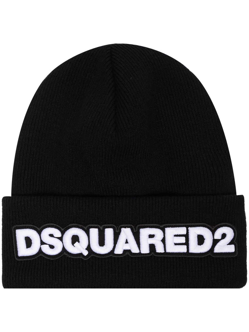 Ribbed Knit Wool Folded Logo Hat