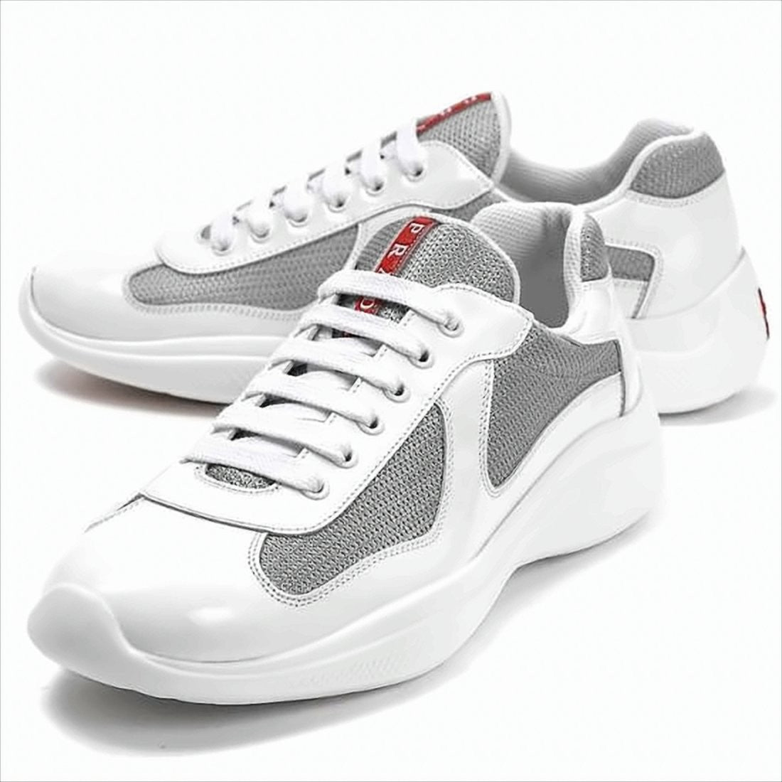 White Leather and Grey Mesh Sneakers