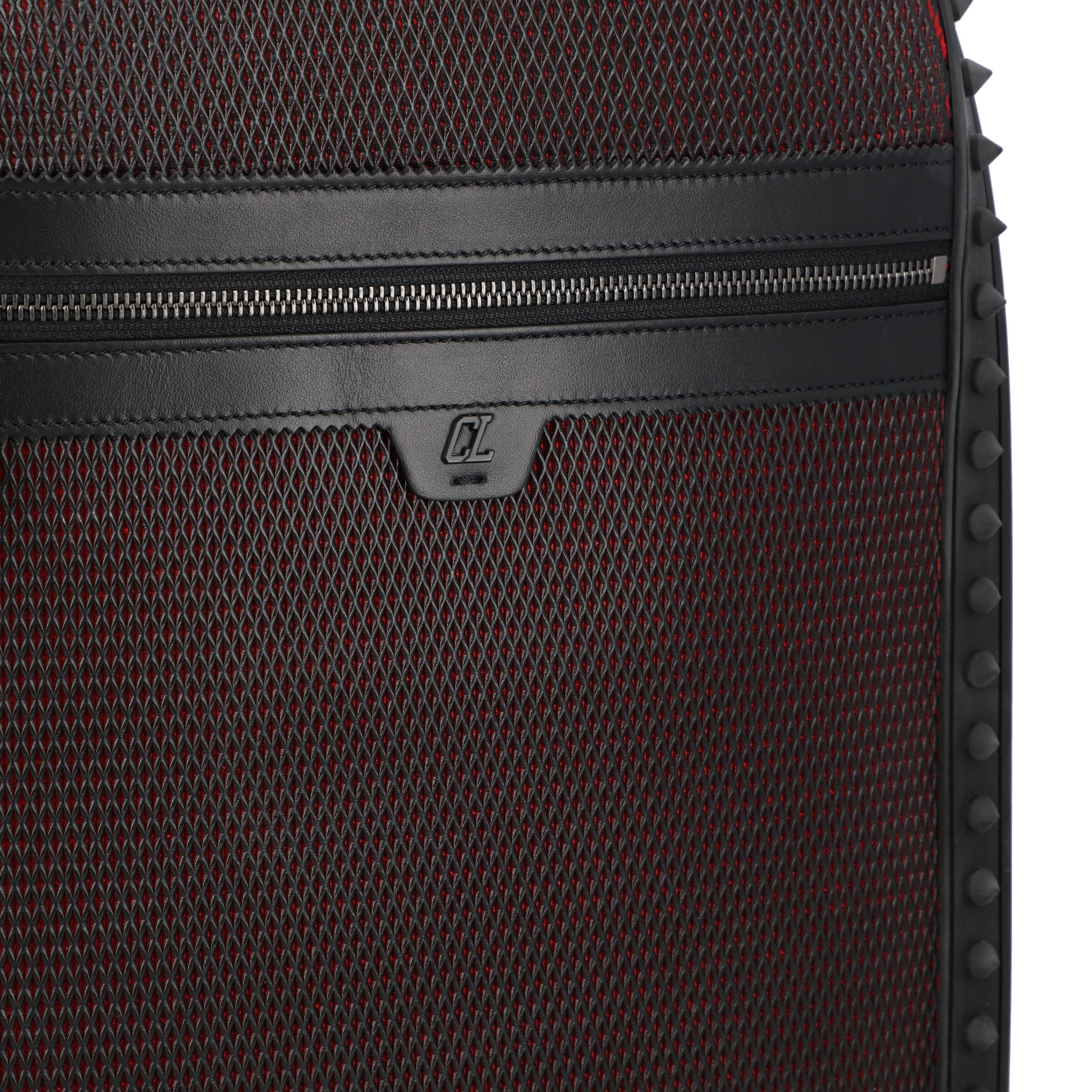 Iconic Black Mesh And Loubi Red Leather Backpack With Signature Spikes