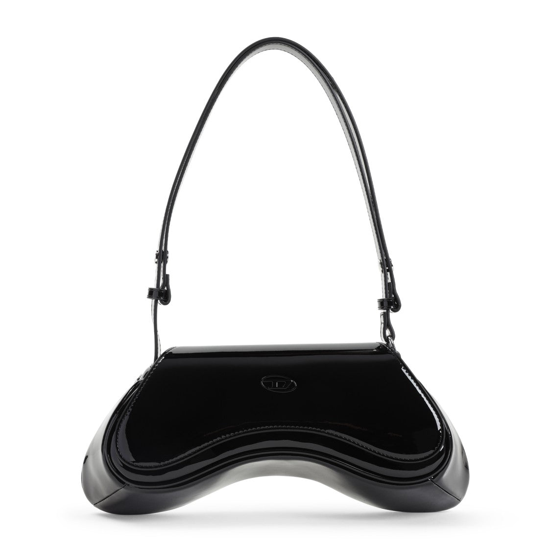 Joystick-Inspired Black Shoulder Bag With Magnetic Closure