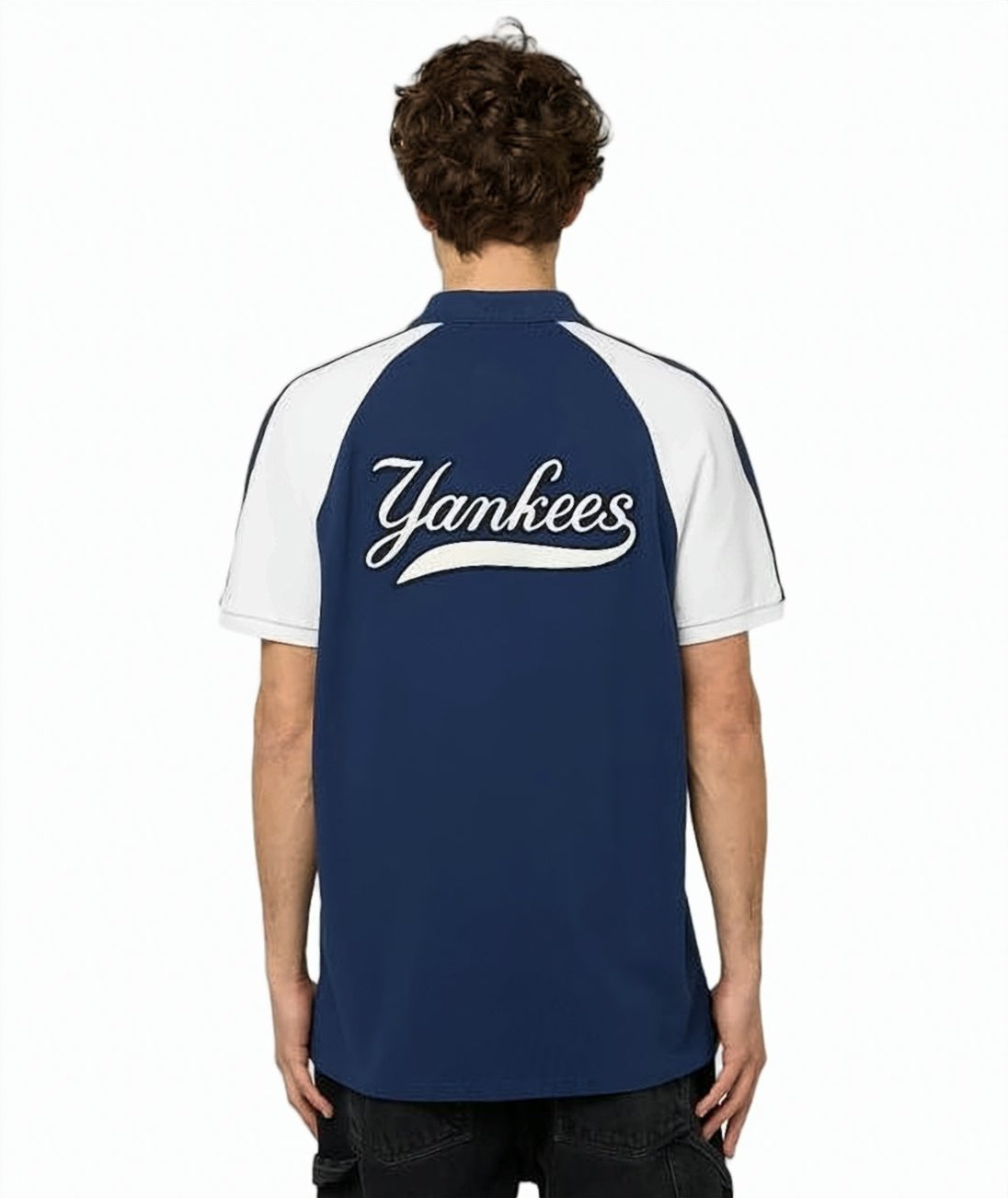 Contrasting Navy Blue Polo Shirt with Embroidered 'NY' Logo