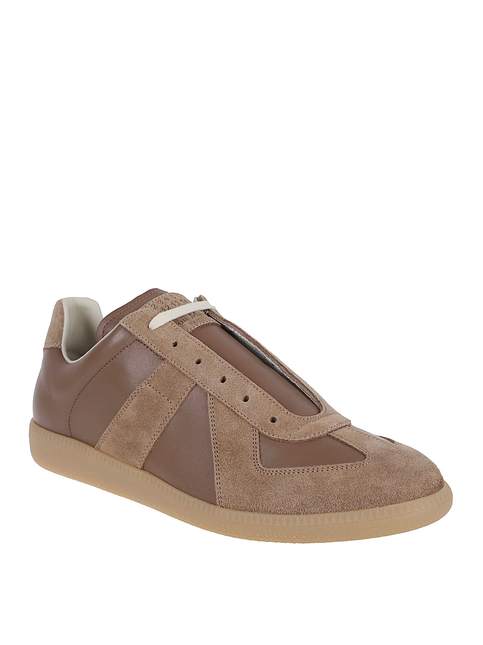 Multi-Panel Brown Leather Low Top Sneakers