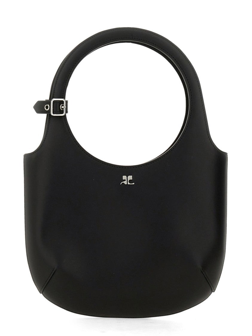 Circular Handle Leather Bag With Adjustable Strap