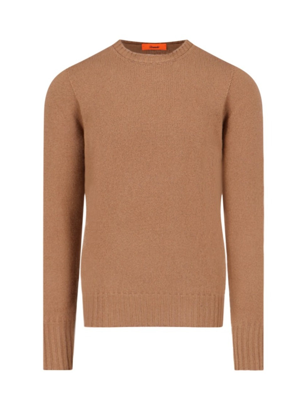 Crew Neck Sweater In Brown Wool Ribbed Trim