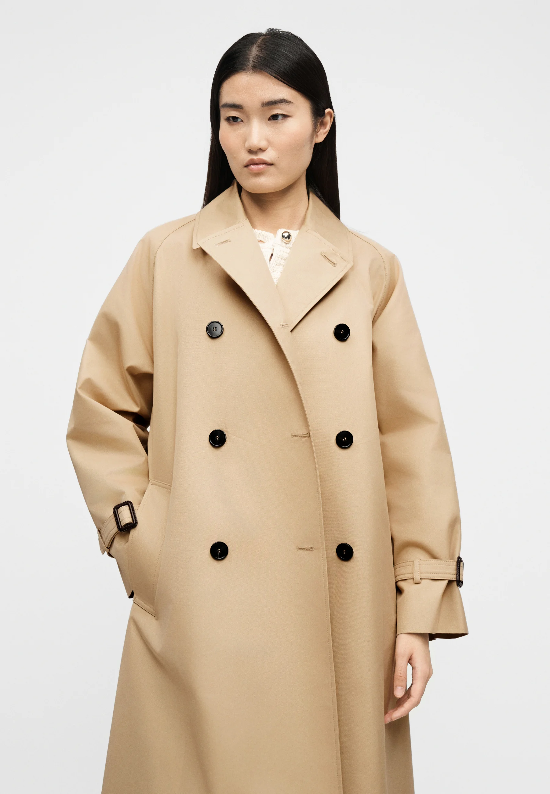 Beige Cotton Blend Trench Coat