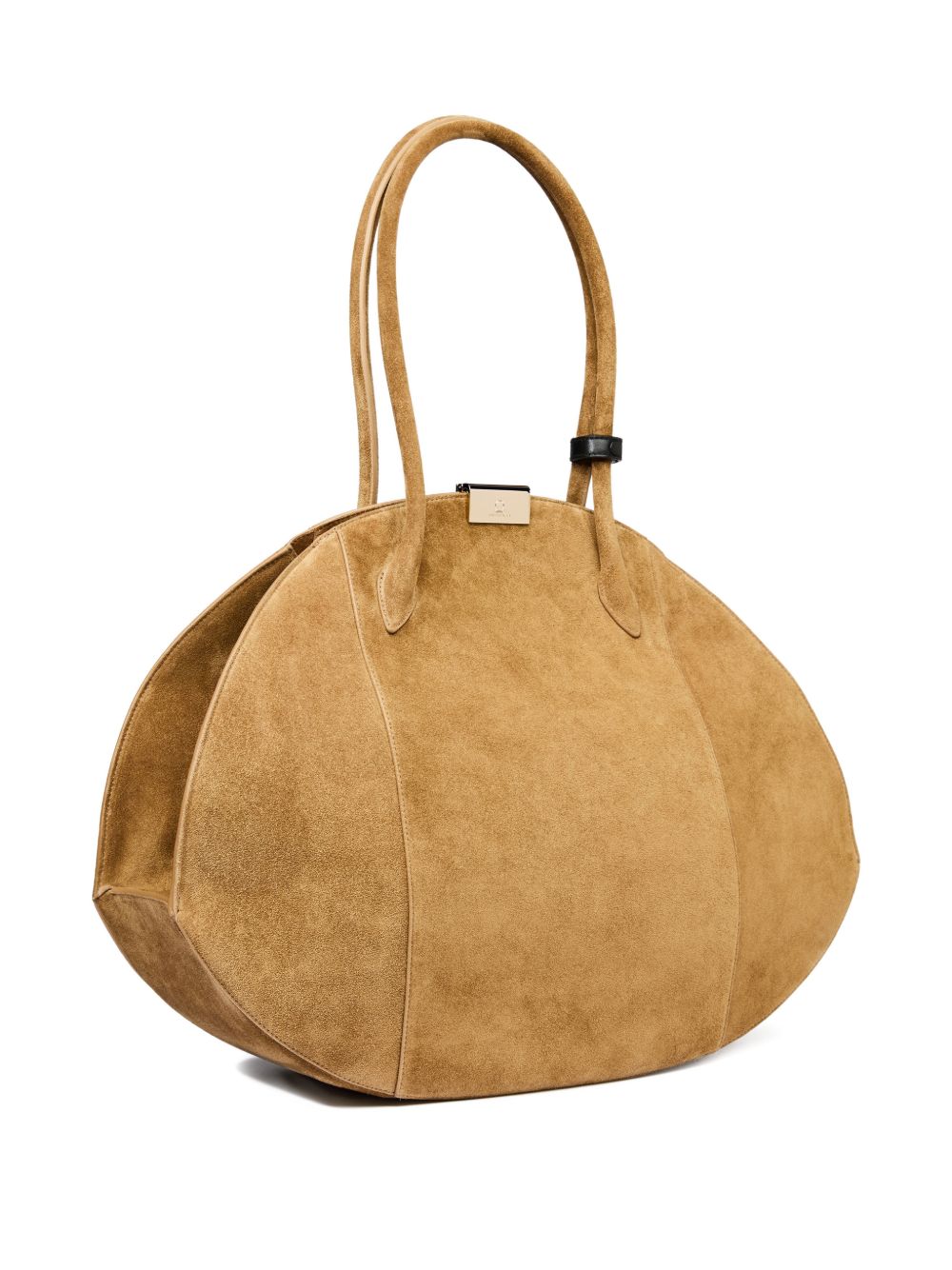 Elongated Oval Brown Silk and Nylon Handbag