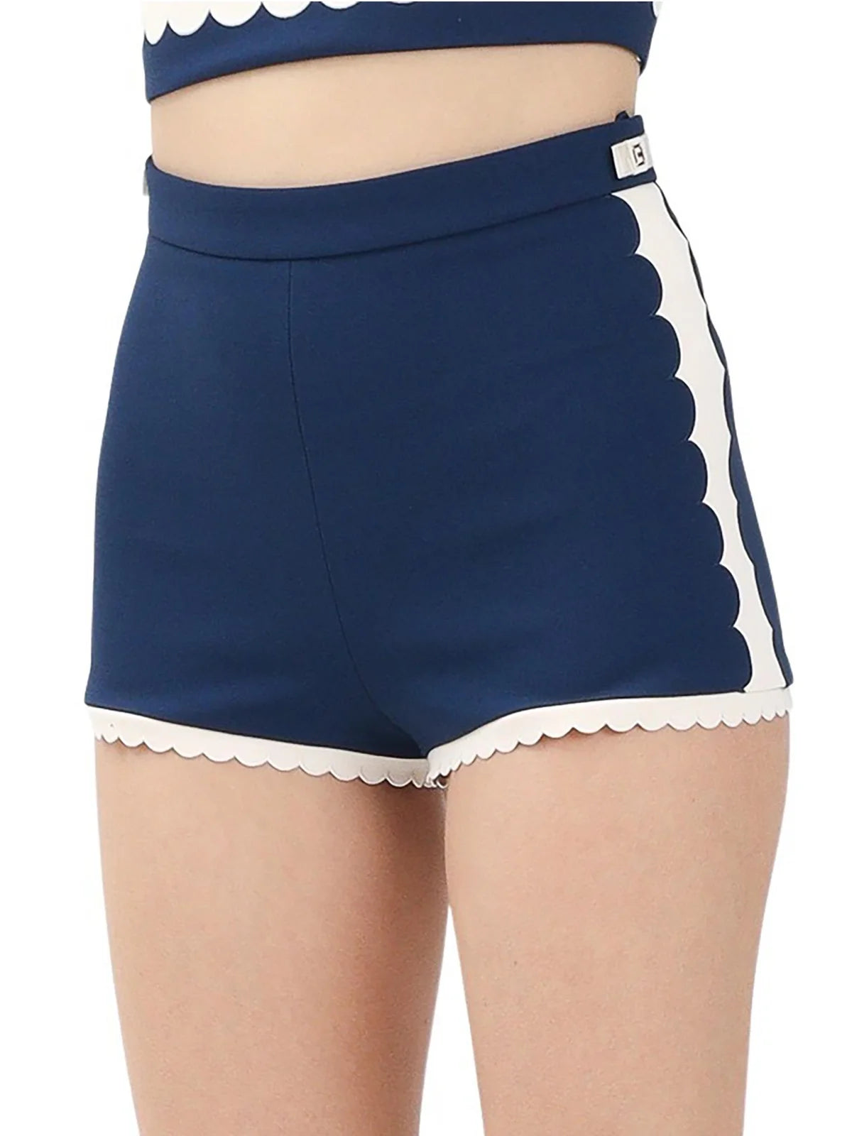 Blue Polyester Elastane Women Shorts