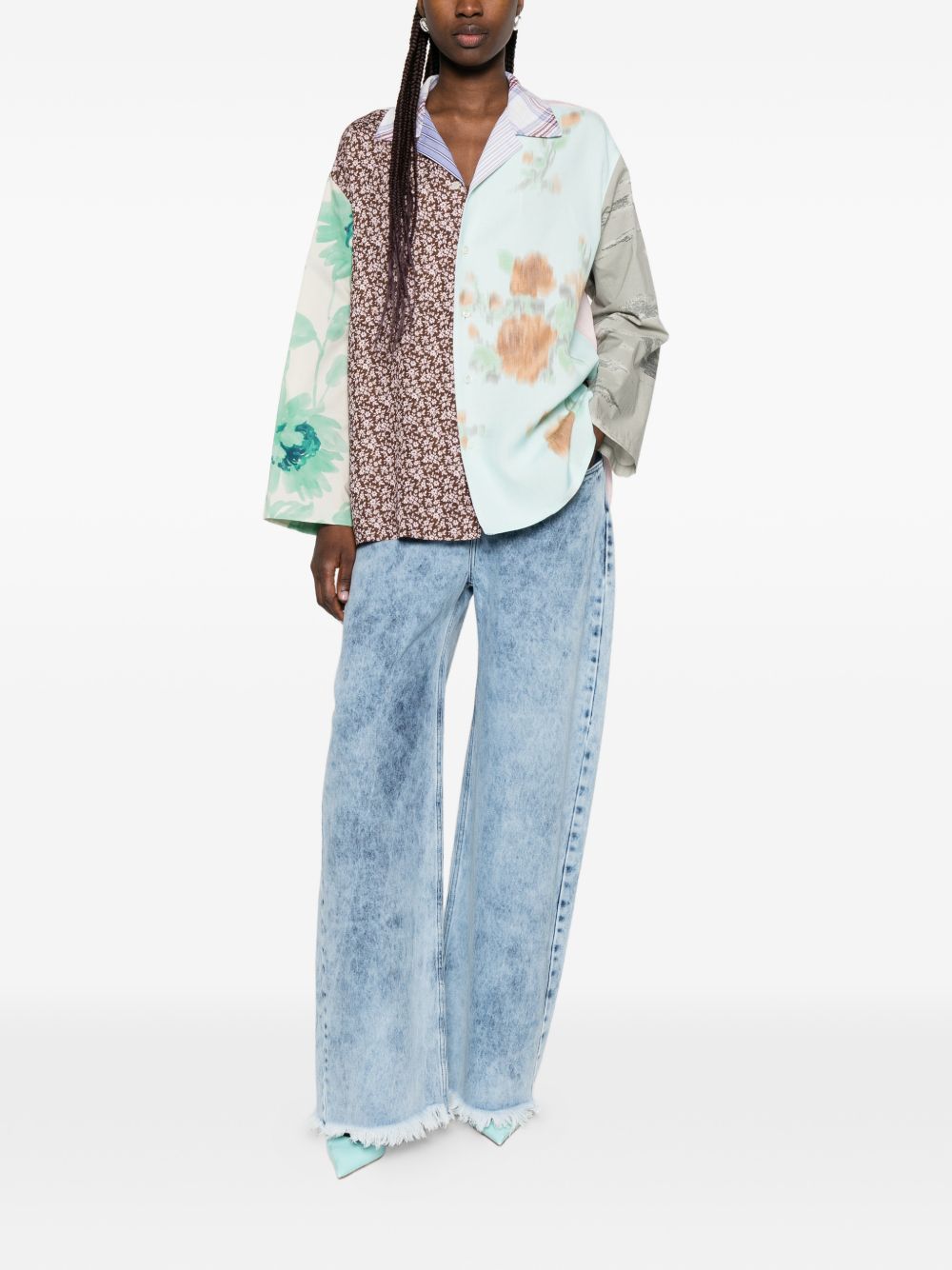 Multicolour Floral Patchwork Collared Top