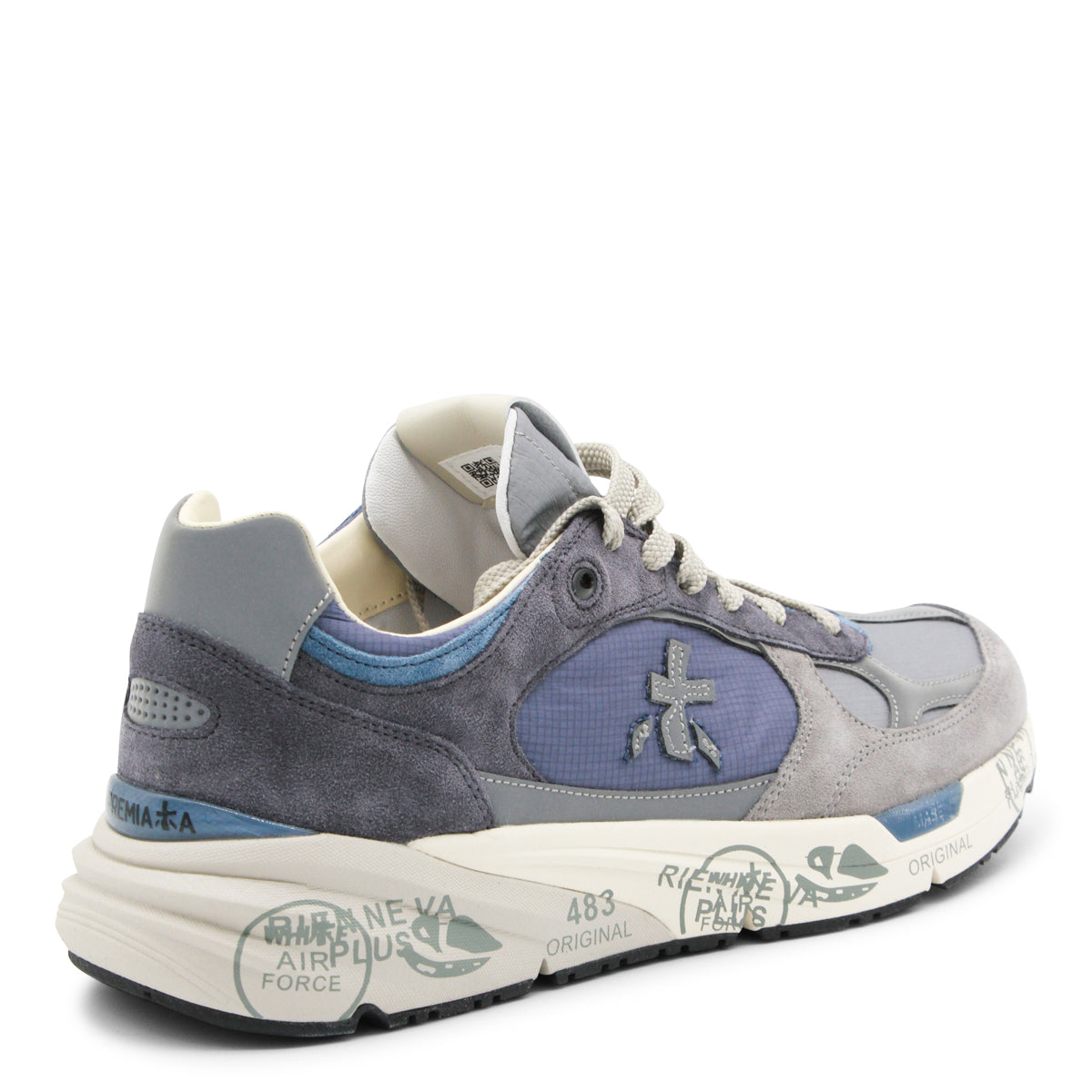 Layered Grey and Blue Sneakers with Stitched Logo