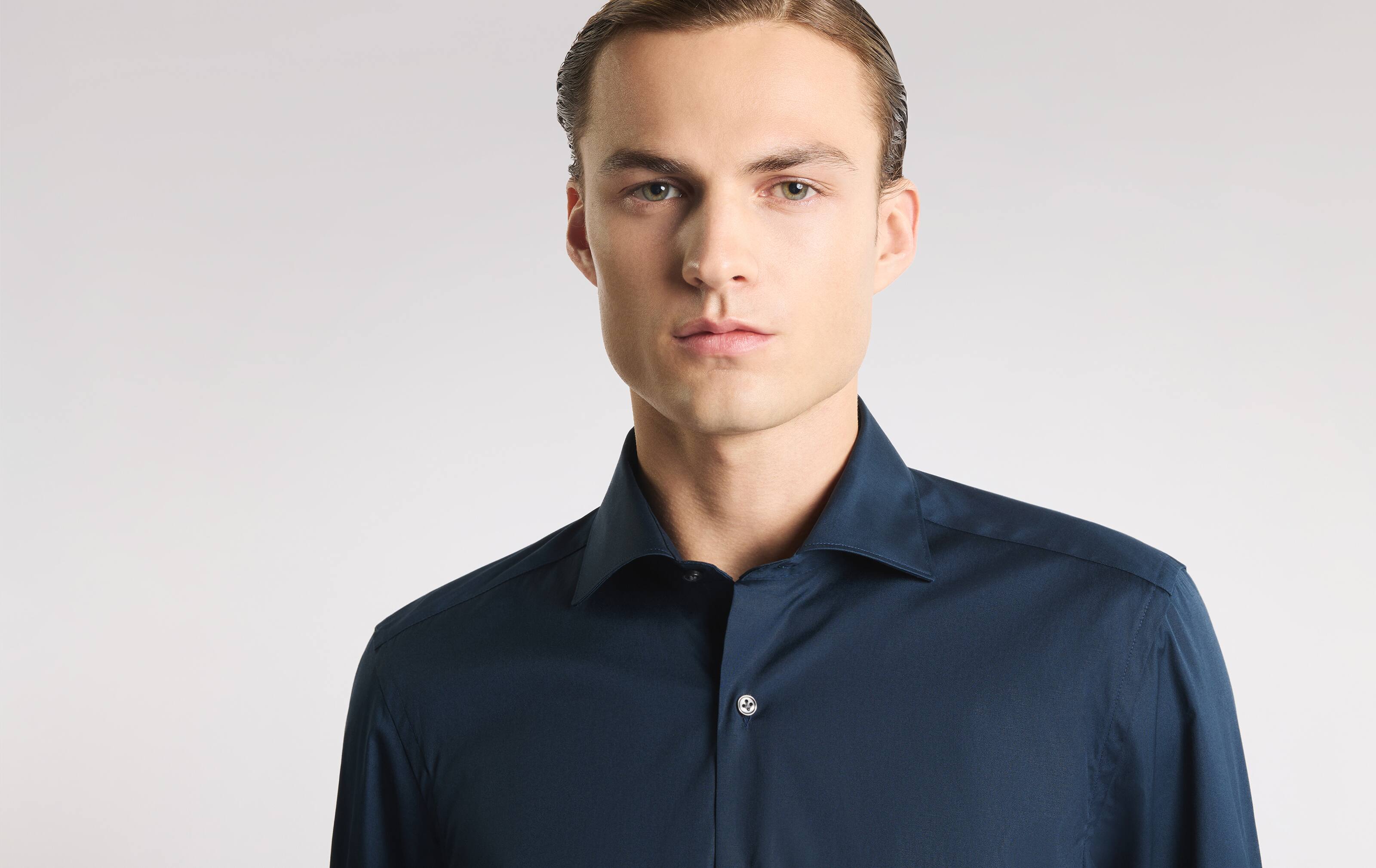 Navy Blue Stretch Fabric Shirt