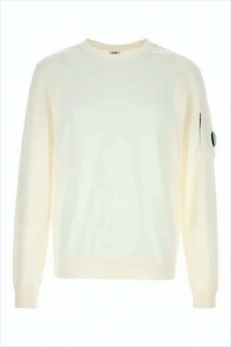 Minimalist White Cotton Sweater with Subtle Patch Detail
