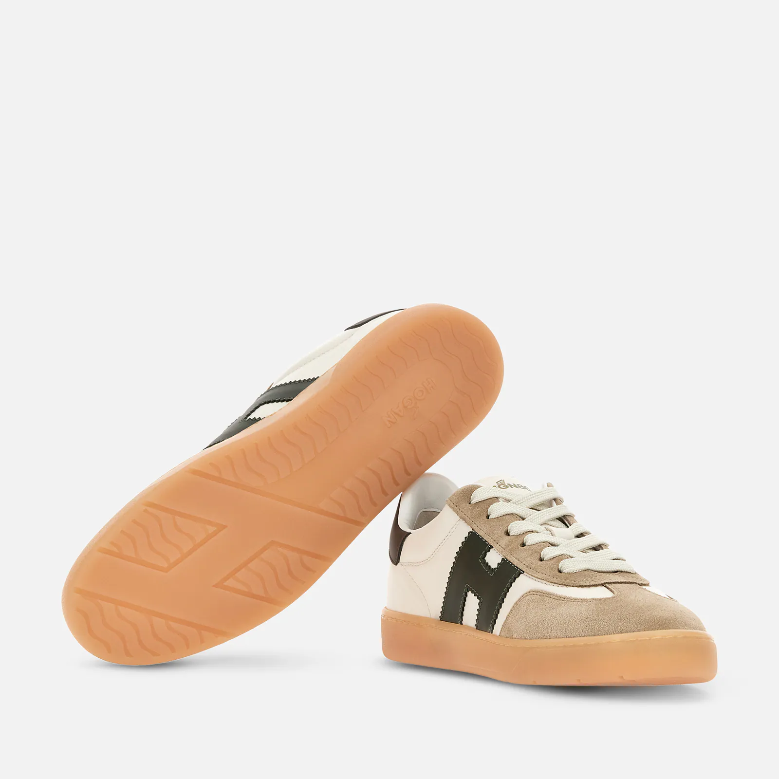 Lace-Up Sneakers With Beige Suede Overlays