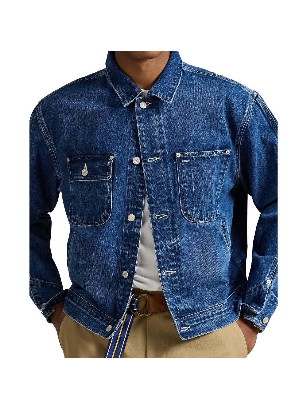 Denim Jacket with Front Metal Button Placket