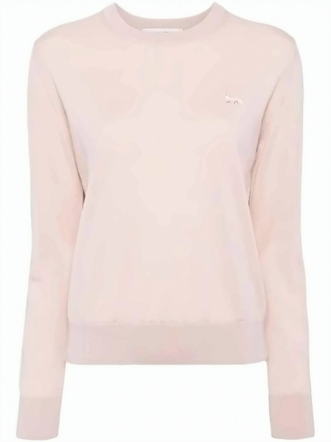 Long-Sleeve Pink Wool Sweater with Embroidered Logo