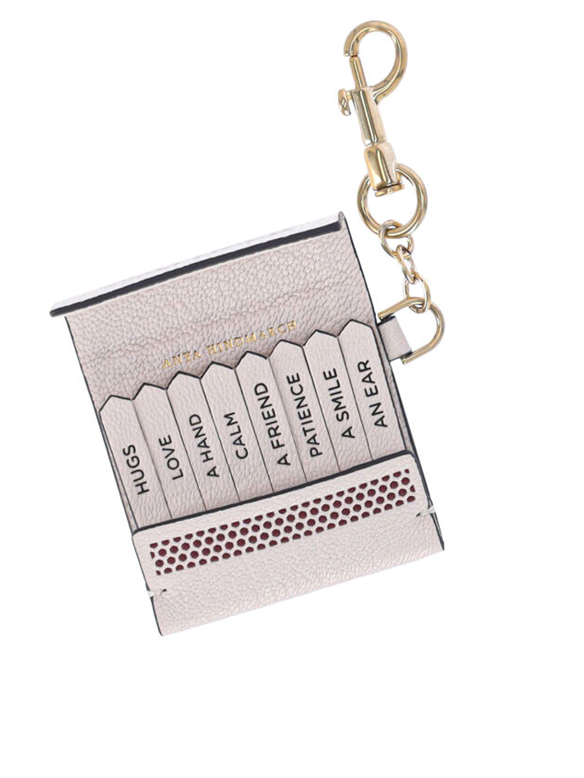 Playful Textured White Leather Matchbook Keychain