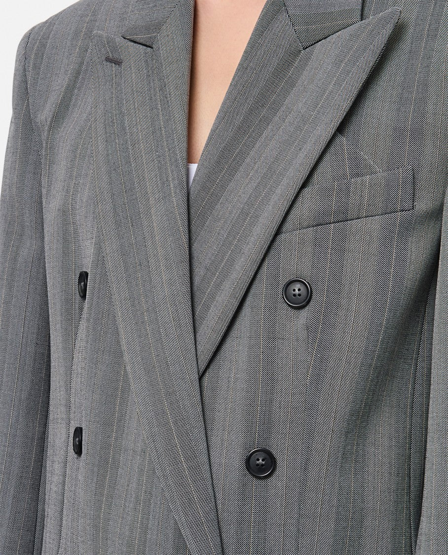 Merlot Double Breasted Pinstripes Jacket