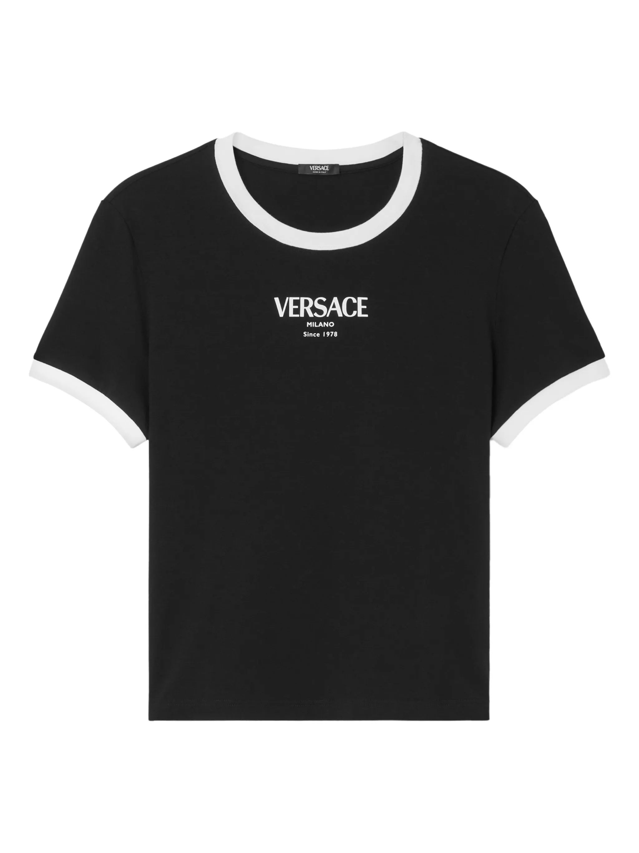 Black Cropped Viscose Contrast Trim T-shirt