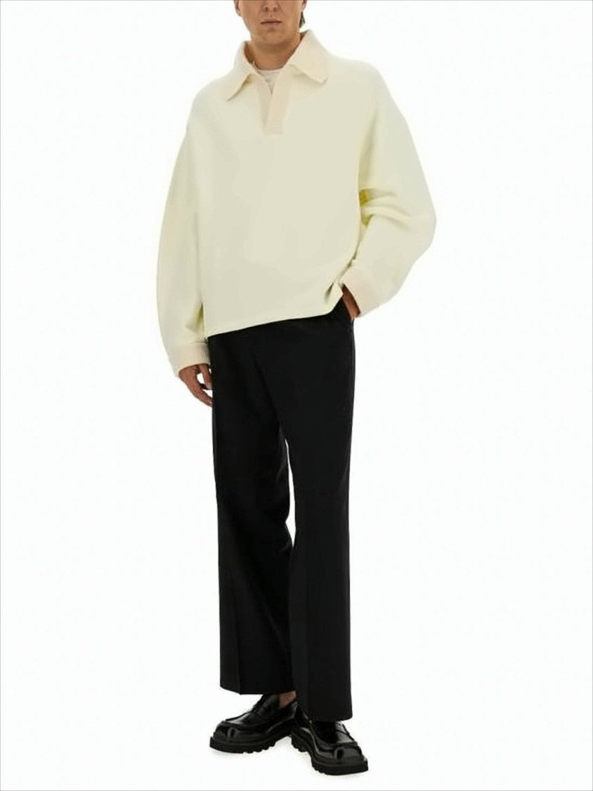 Wide Ribbed Collar Sweater with V-Neck Opening