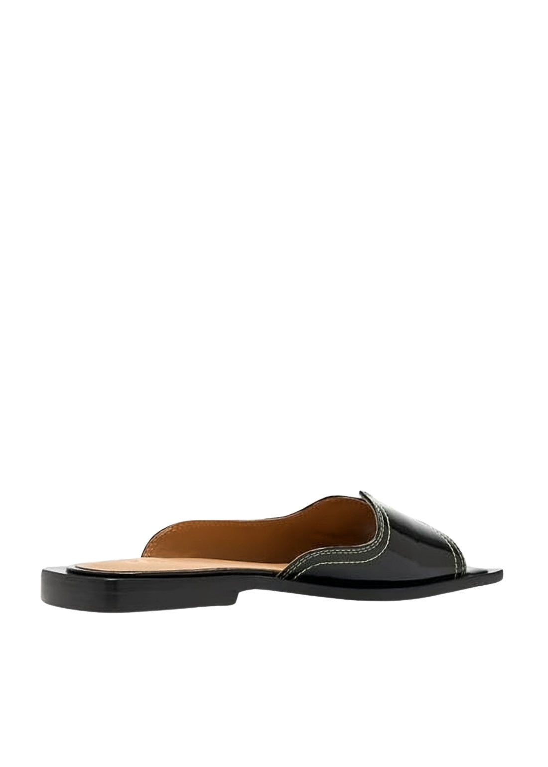 Glossy Square-Toe Sandals With Metallic Embellishment