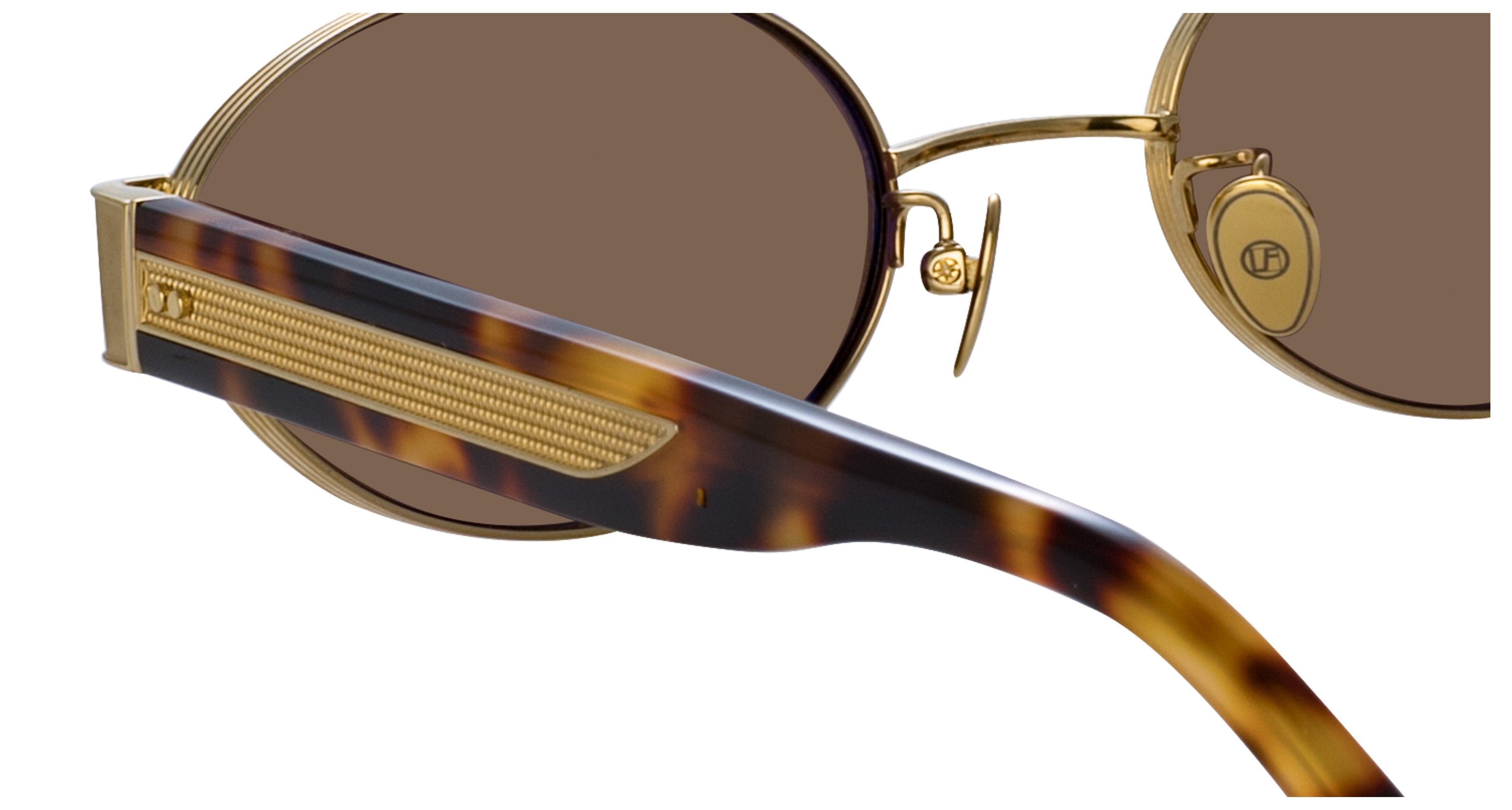 Lfl Round Lens Titanium Sunglasses with Tortoiseshell Arms