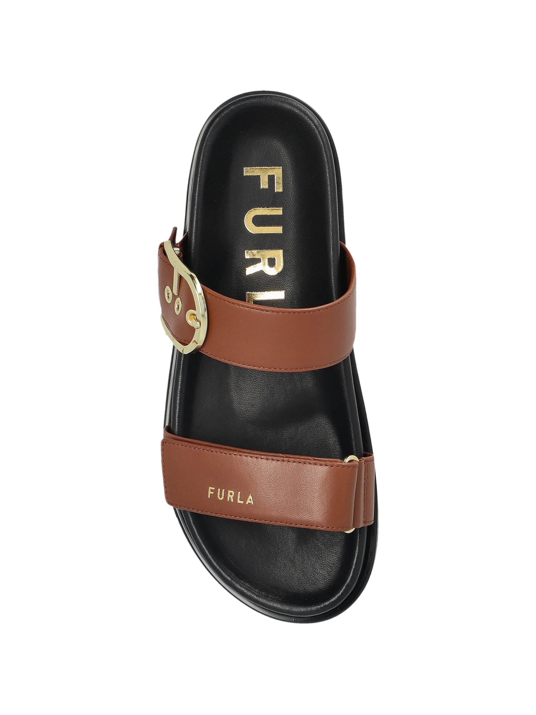 Solea Sandal Brown Leather Gold Buckle