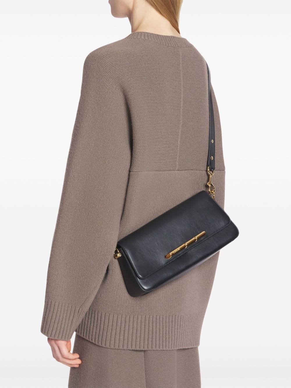 Smooth Black Leather Foldover Bag