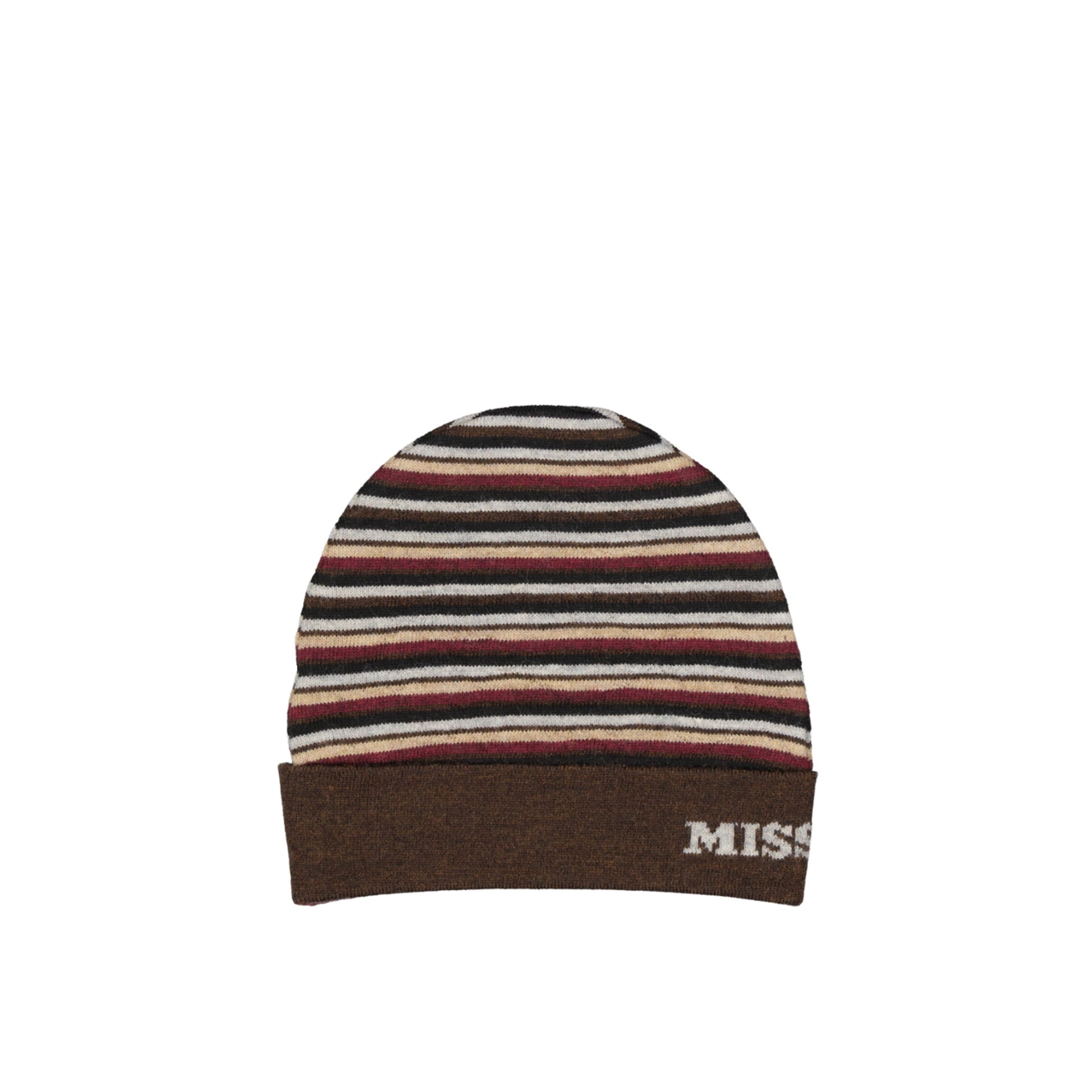 Ribbed Trim Wool Hat With Striped Pattern