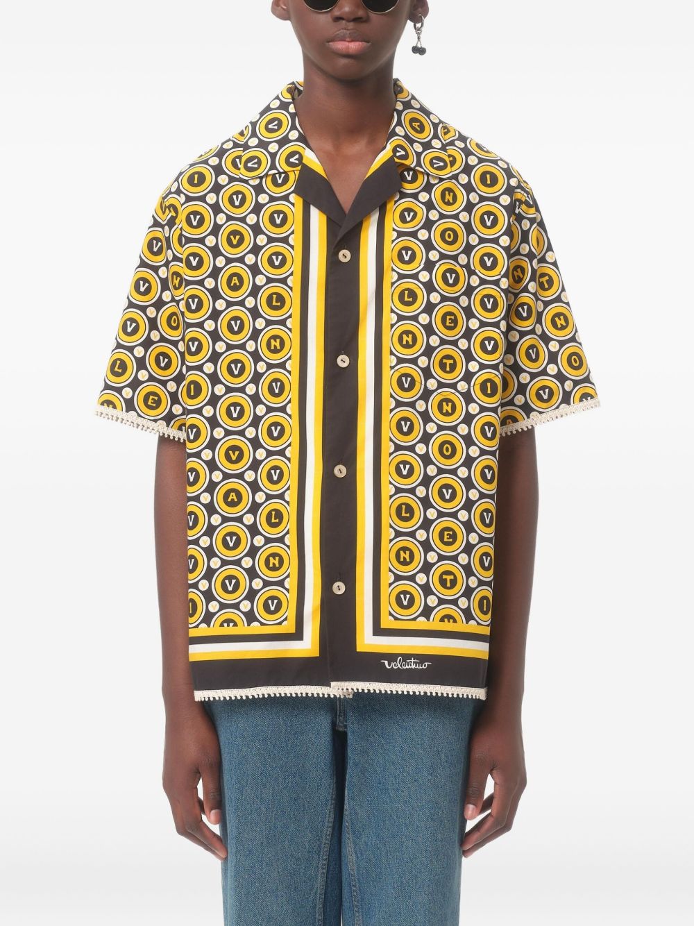 Bold Geometric Patterned Short-Sleeved Shirt