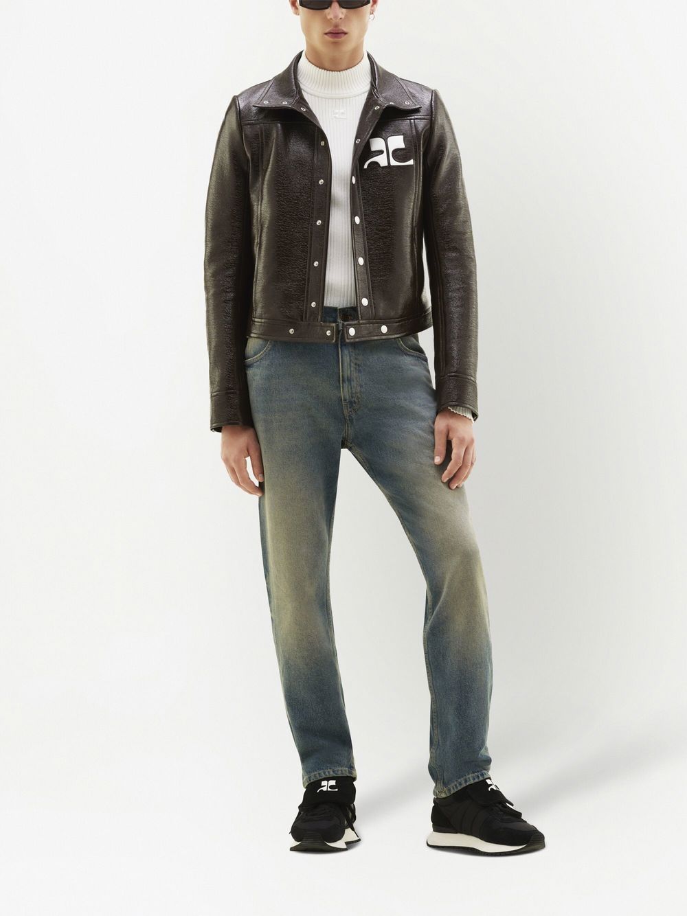 Structured Faux-Leather Jacket with Logo Patch