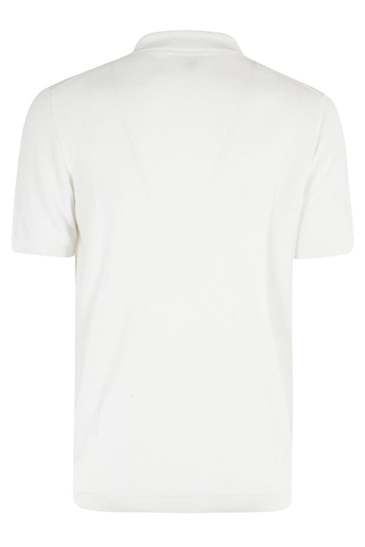 White Cotton Terry Polo Shirt With Ribbed Trim