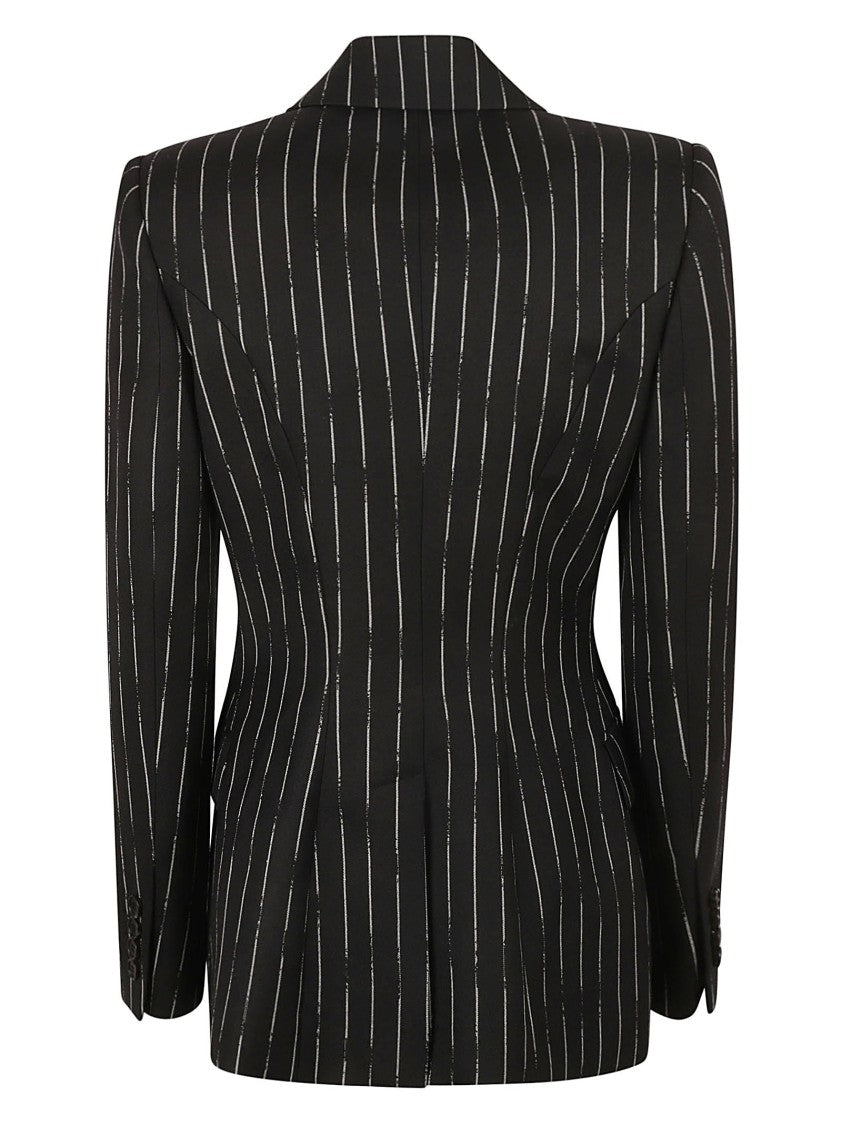 Pinstripe Tailored Jacket With Double-Breasted Front