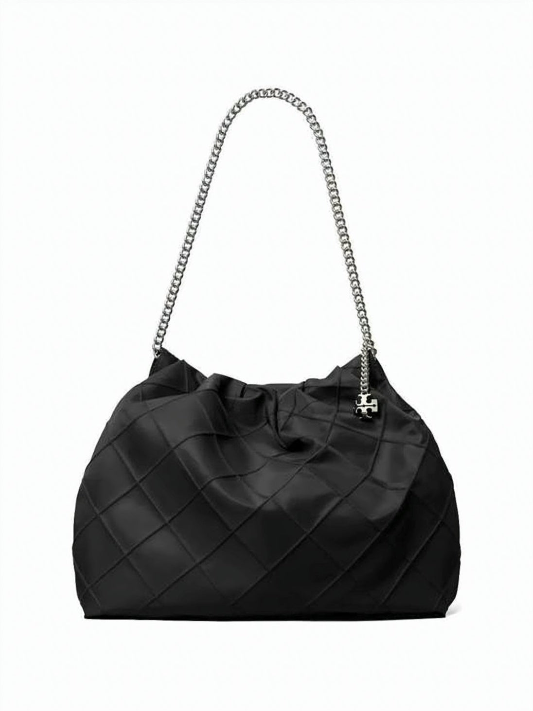 Black Quilted Diamond Pattern Nylon Hobo Bag