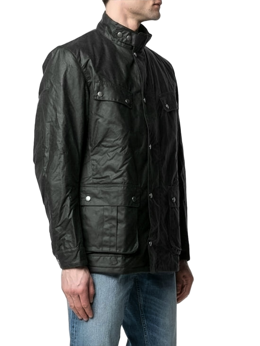 Structured Black Barbour Jacket with Snap Closures