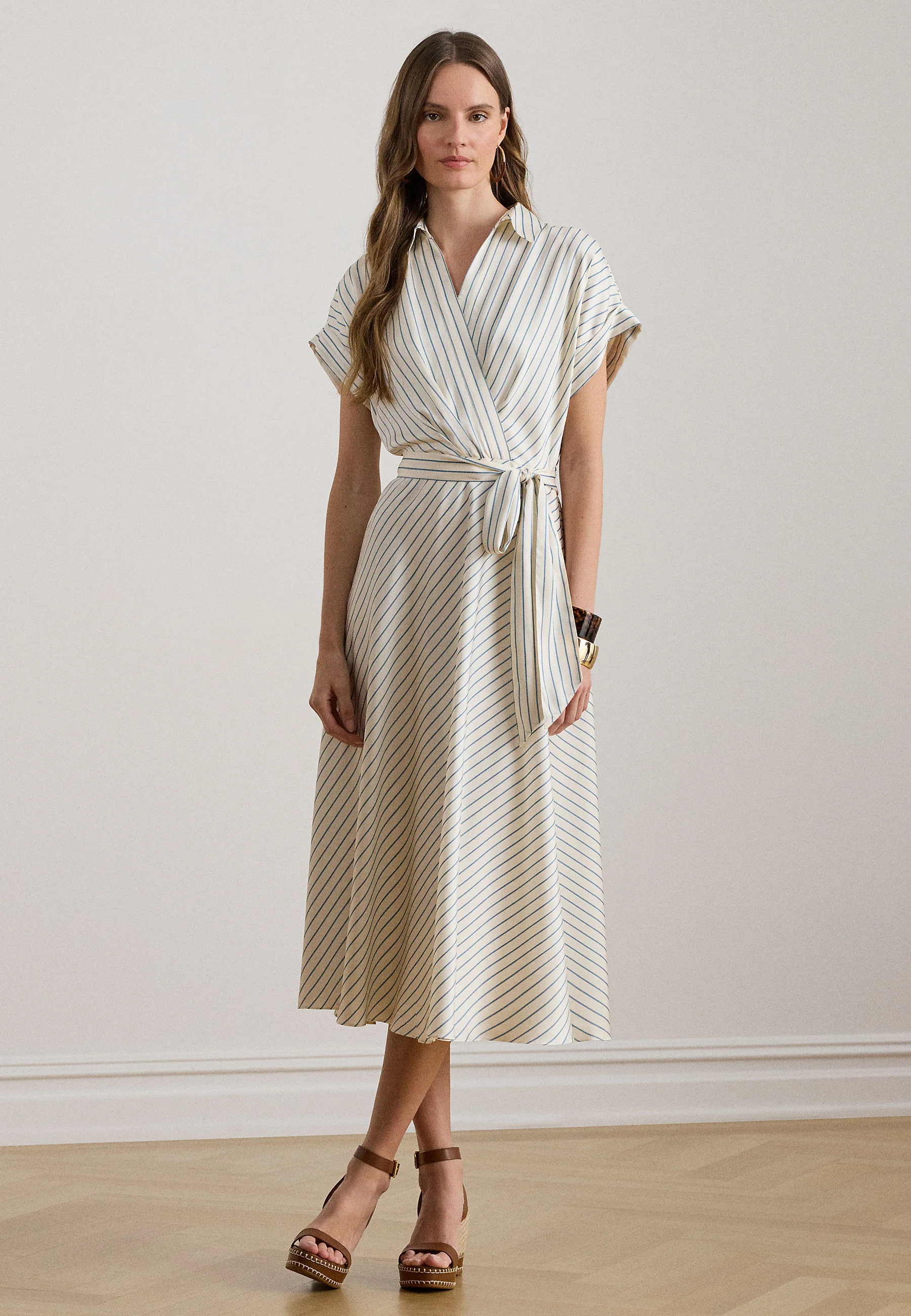 Natural Woven Luxe Twill Midi Dress