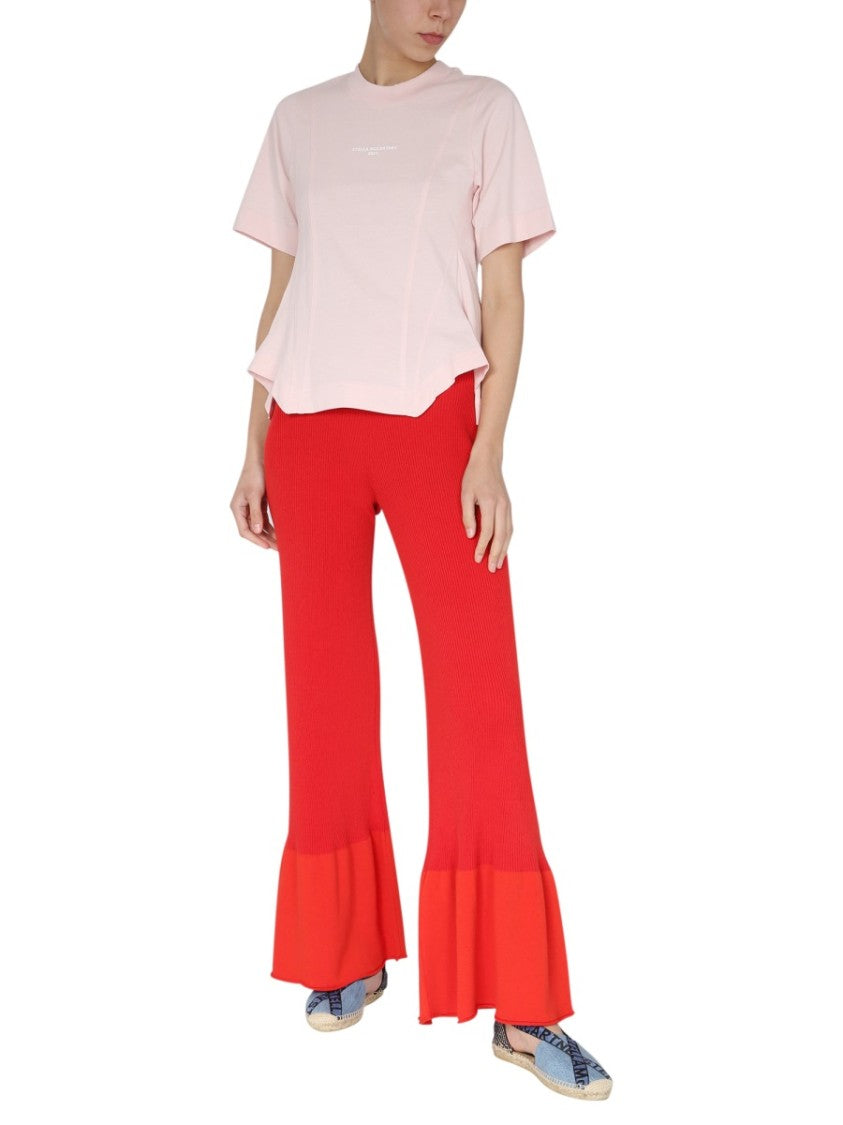 Ribbed Knit Trousers With Wide-Leg Silhouette