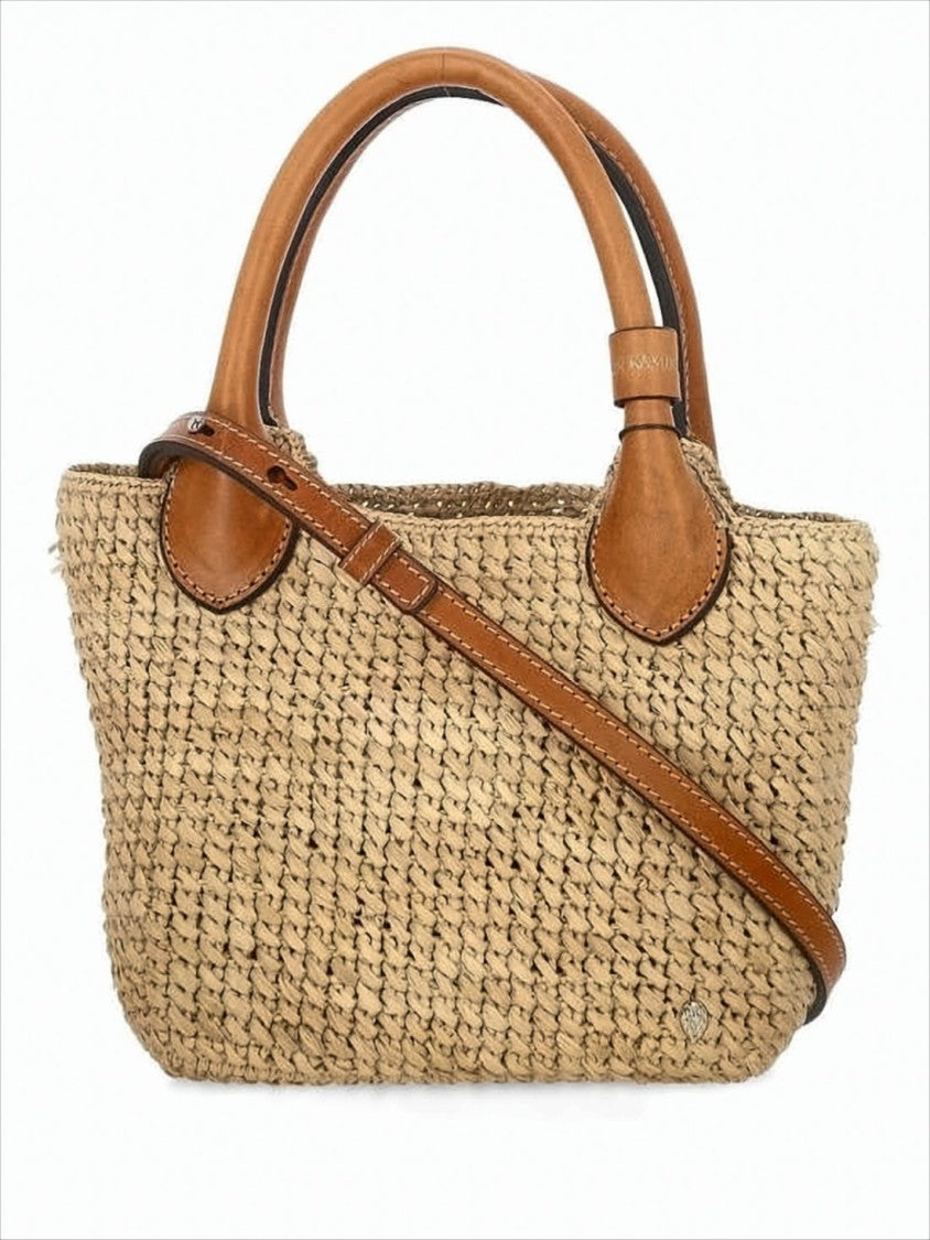 Woven Raffia Tote Bag with Leather Accents