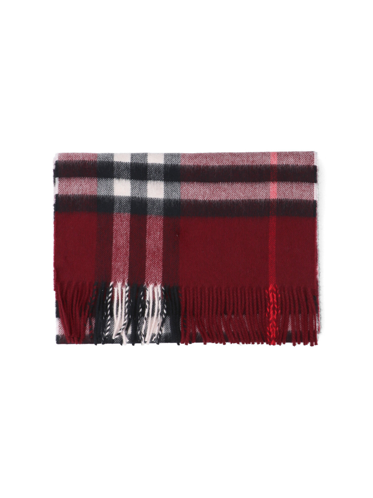 "Check" Scarf, In Red Brushed Cashmere, Bordeaux Shade