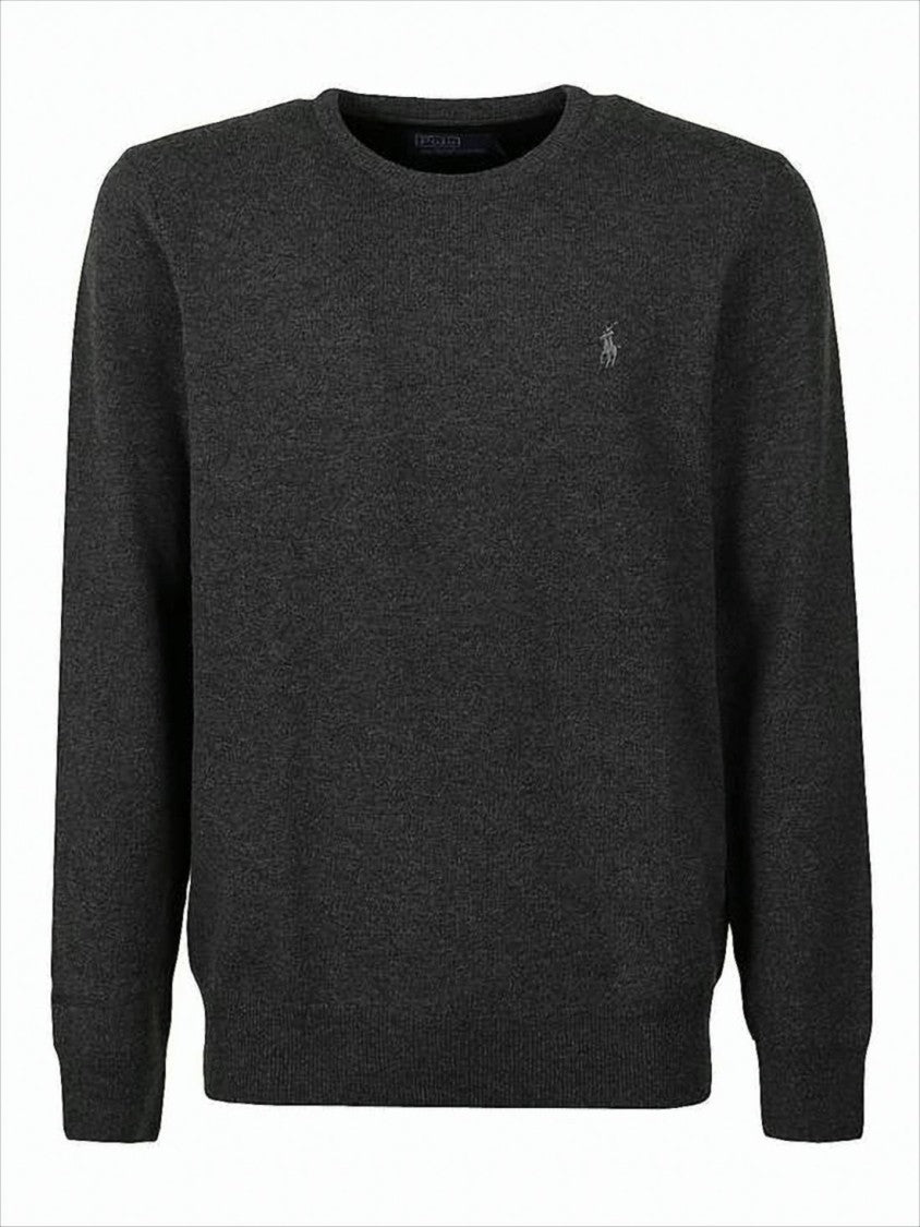 Classic 100% Wool Crew Neck Sweater with Embroidered Logo
